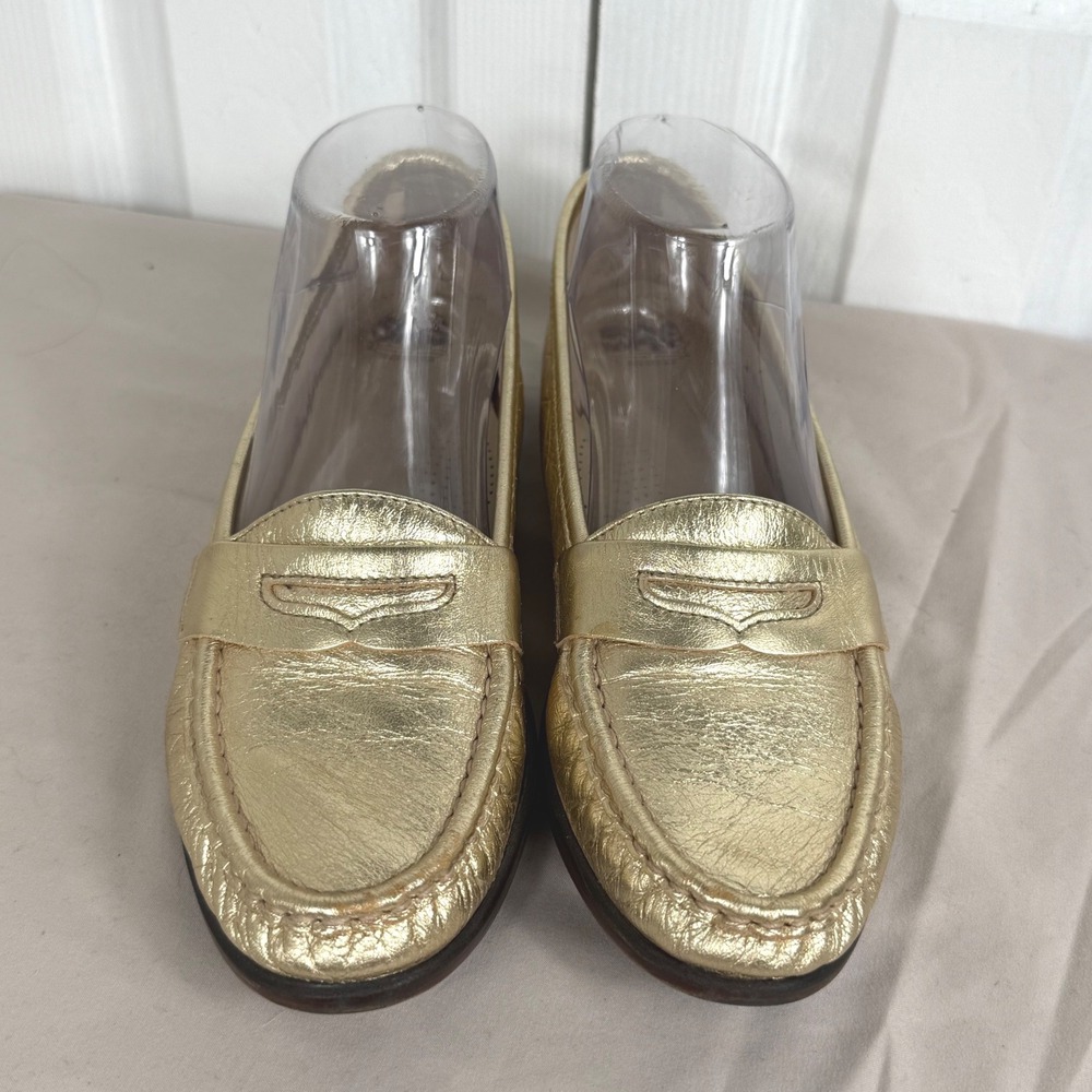SAS Penny Loafers 8N Gold Metallic Leather Tripad Comfort Preppy Classic